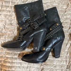 Aldo Black Studded Buckle Heel Ankle Boots